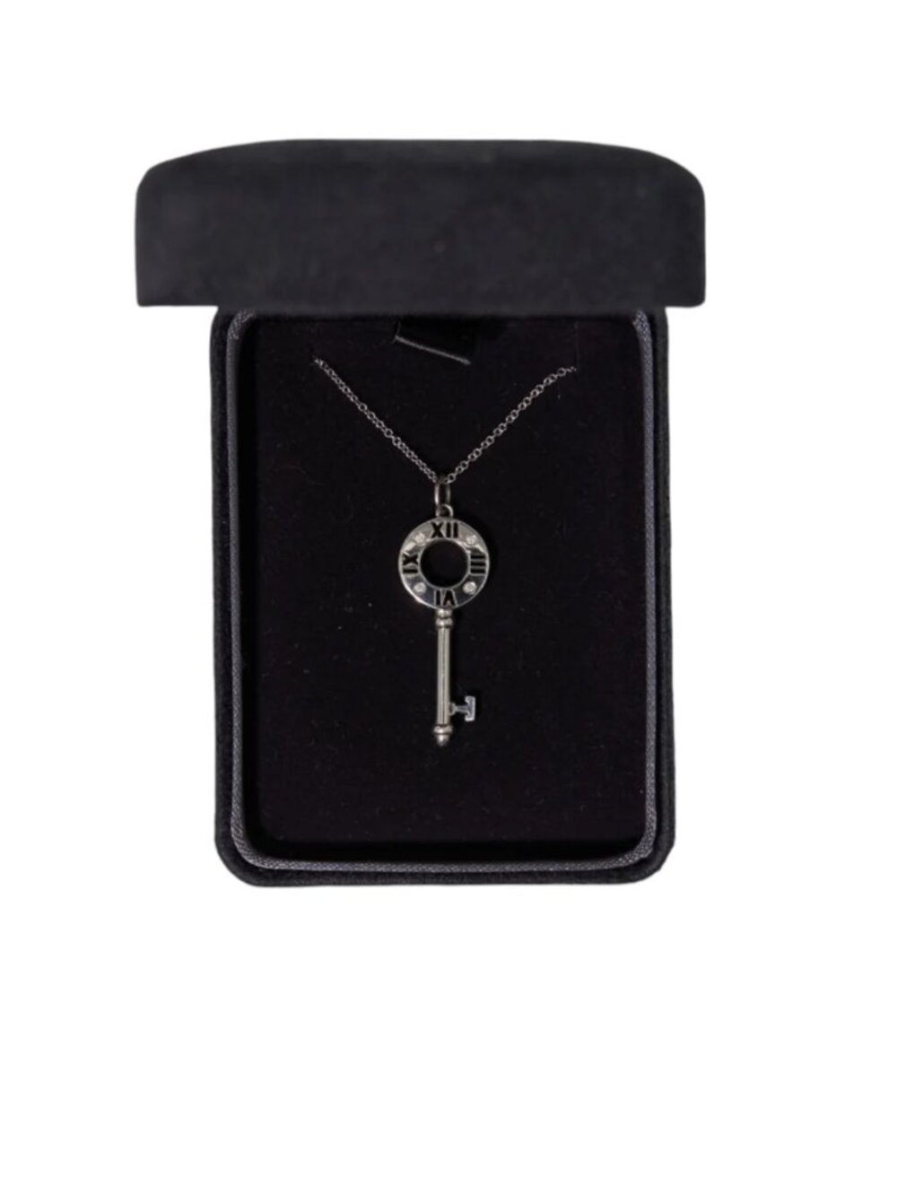 Tiffany & Co Key Pendant in 18K White Gold on Tiffany 18K White Gold Chain